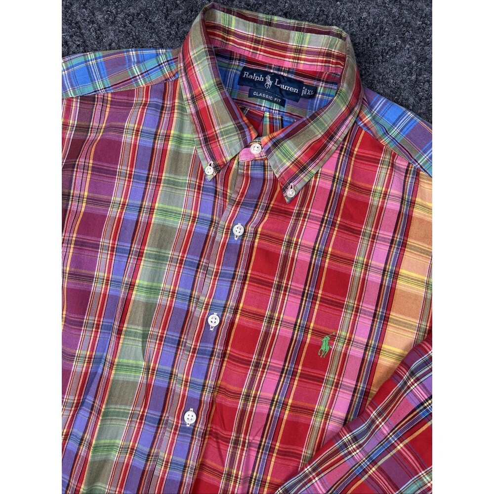 Vintage Ralph Lauren Plaid Colorful Multicolor Men’s XL Shirt Madras